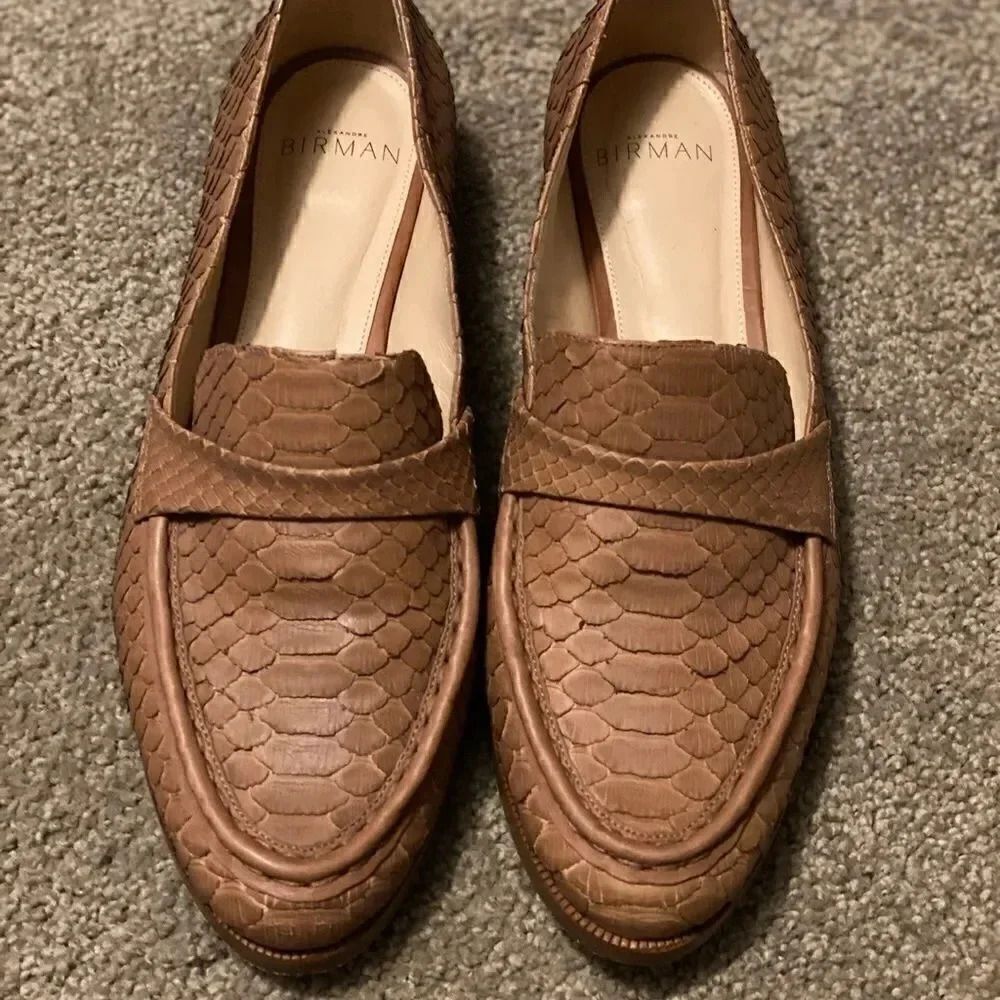 Alexandre Birman Python Leather Tan Loafers.